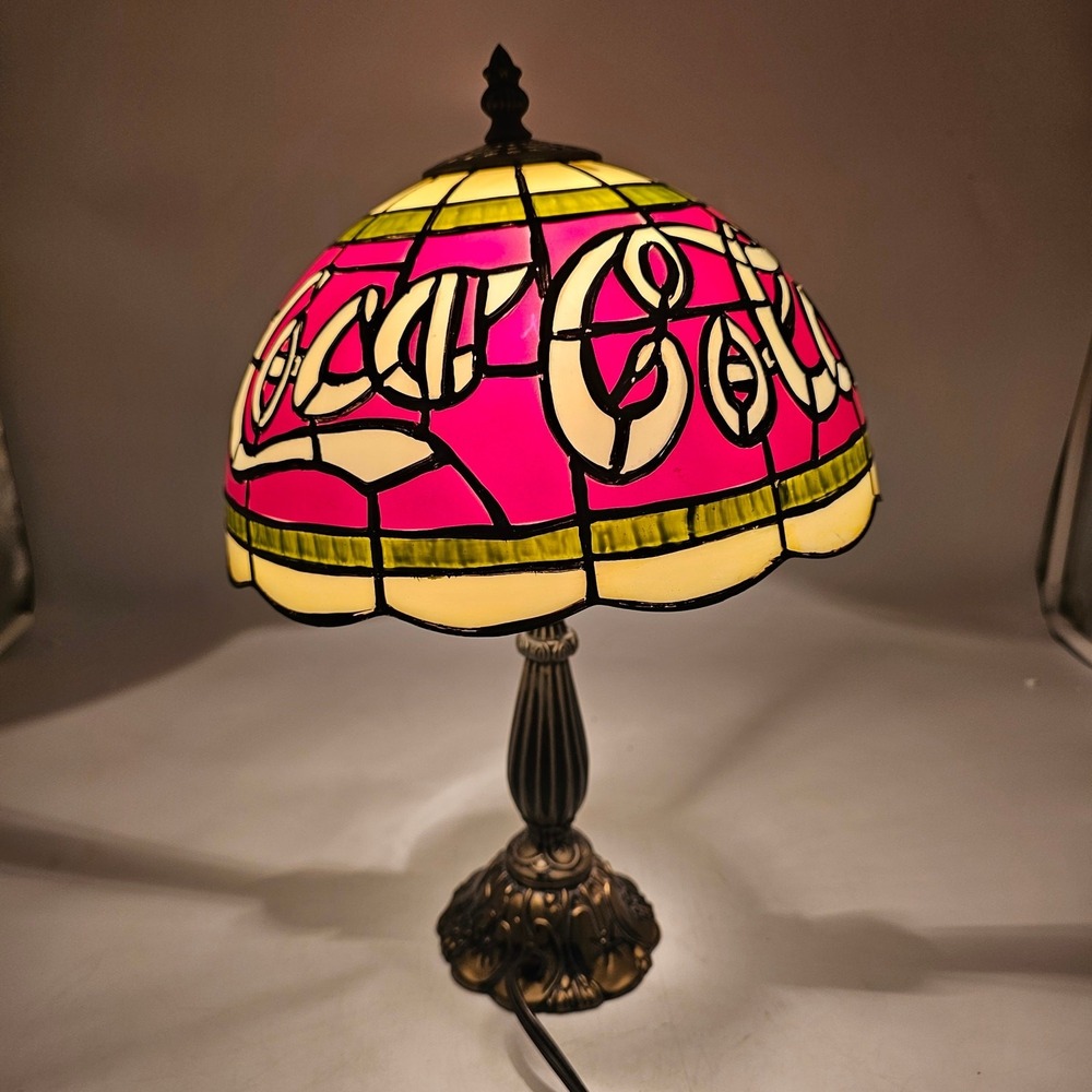 Vintage Coca-Cola Tiffany Style Plastic Stained Glass Standing Lamp  10"